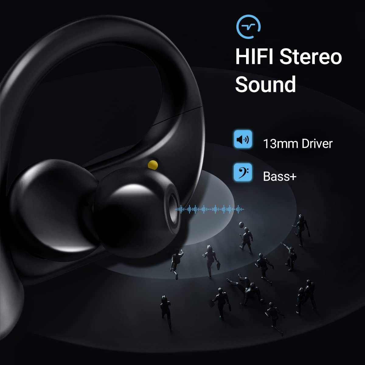 Wireless Earbuds, Deeprio Bluetooth Headphones 25H Play Back Stereo Sound Earphones in Ear Waterproof with Microphone Earhooks Over Ear Earbuds for Sports Running Workout Black Pack of 2