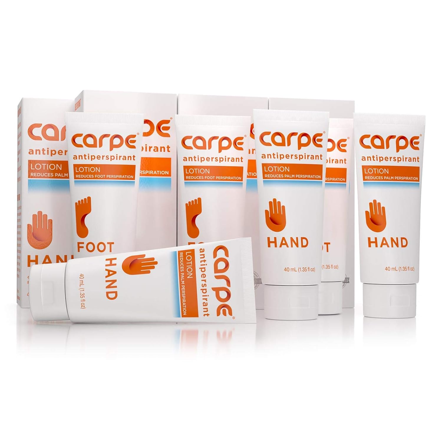 Carpe Antiperspirant Hand and Foot Lotion Package Deal (3 Hand and 3 Foot Tubes-Save 33%), Stop Sweaty Hands and Sweaty, Smelly Feet, Dermatologist-Recommended, Best Value Pack of 2