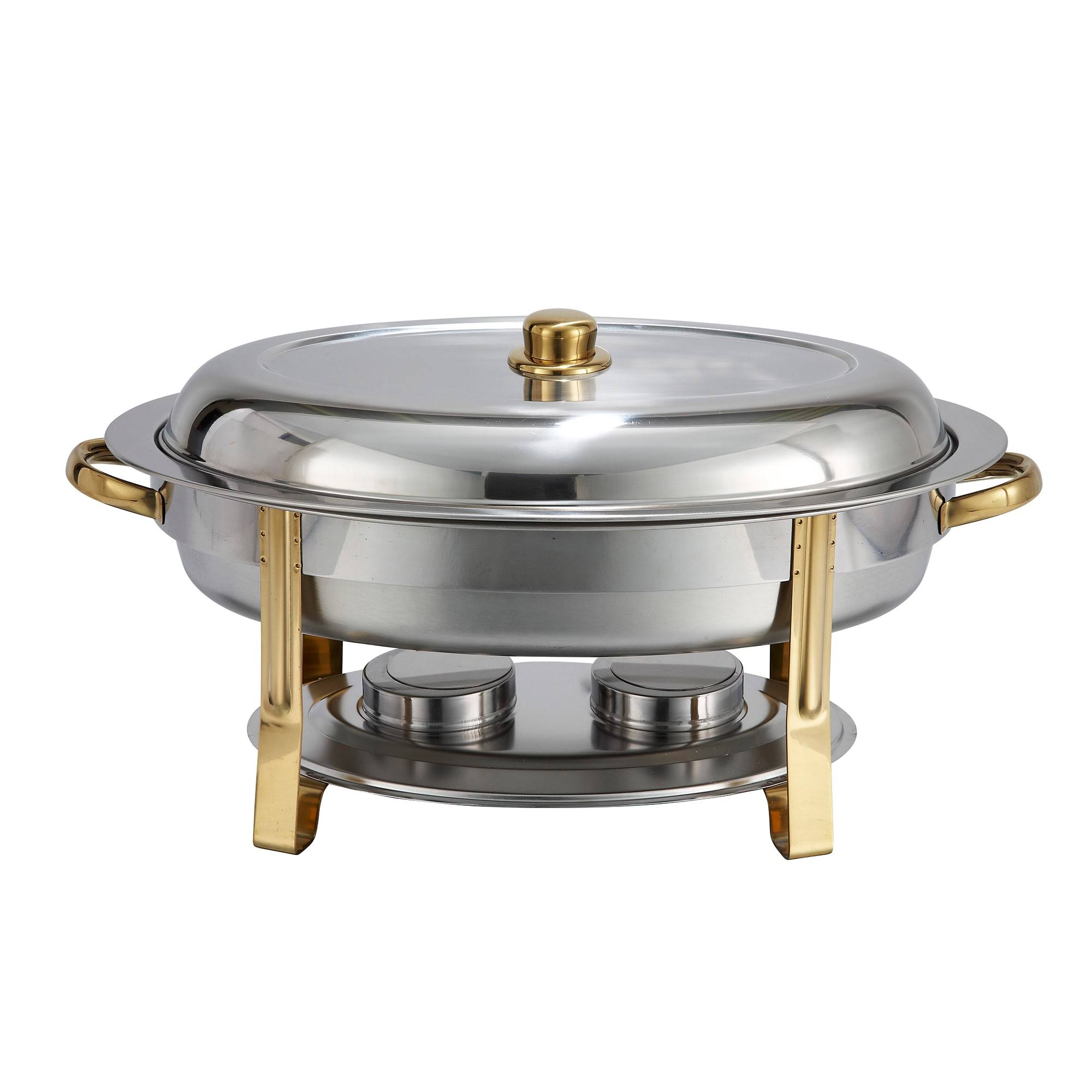 Winco 202 6-Quart Gold-Accented Stainless Steel Oval Chafer