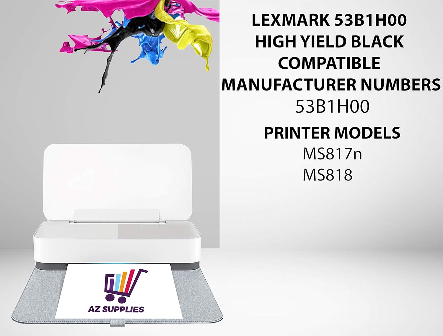 AZ Supplies Compatible Toner Cartridge Replacement for Lexmark 53B1H00 HIGH Yield Black Compatible MS817n MS818 2 Packs