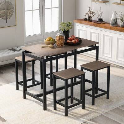 Keyshana 5 - Piece Counter Height Dining Set Latitude Run Table Top Color: Dark Brown, Chair Color: Dark Brown/Black