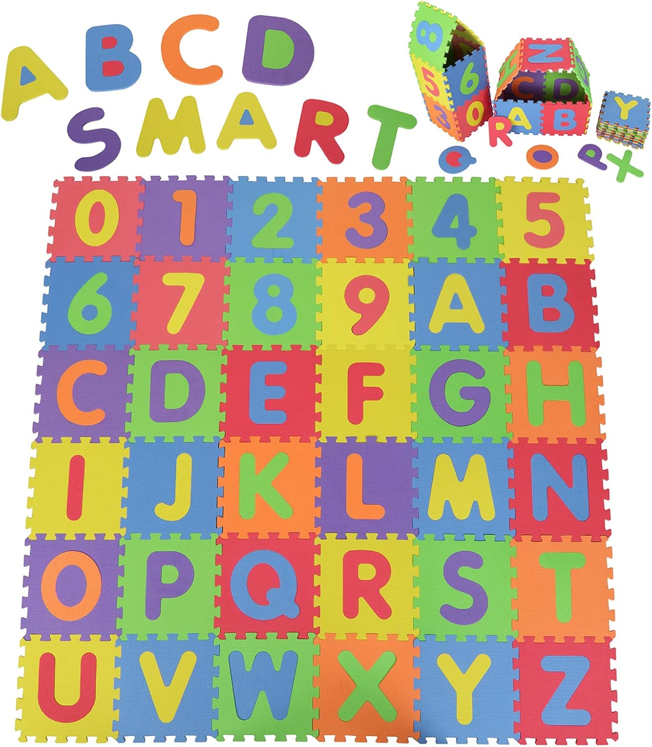 Suwimut Kids Foam Puzzle Floor Play Mat (36-Piece Set), 12X12 Inches Large Interlocking Alphabet and Numbers Foam Puzzle Playmat Colorful EVA Tiles for Children Pack of 2