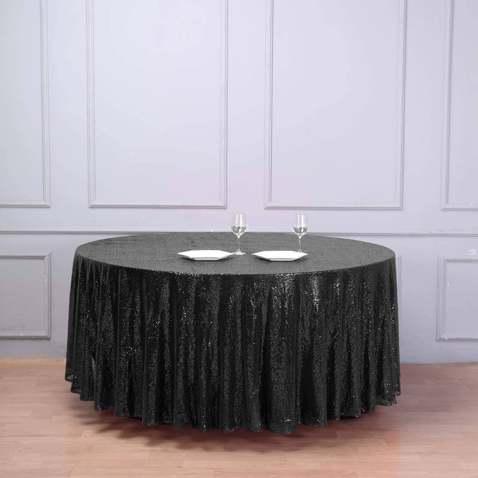 132x22 Black Sequin Round Tablecloth