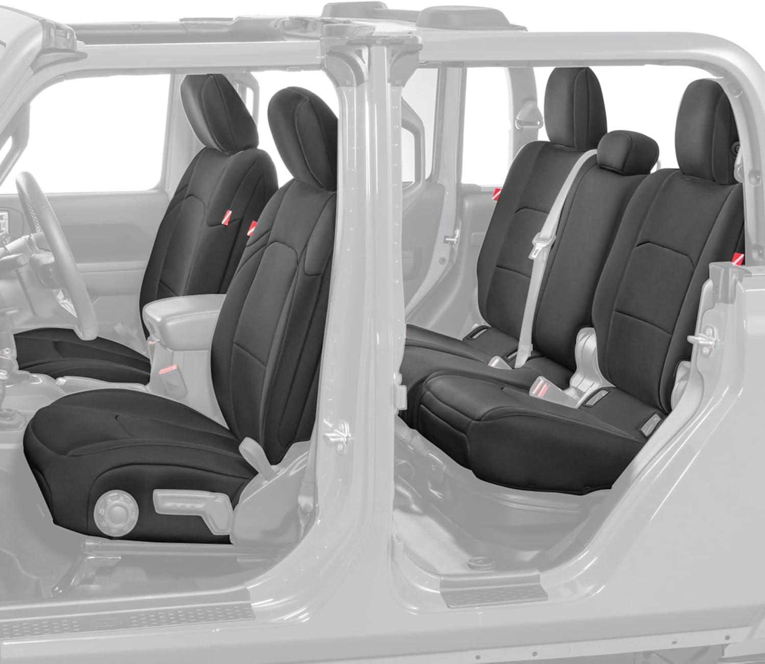 Diver Down Neoprene Seat Cover Set - Fits Jeep Gladiator JT 2020-2022 - Front and Back Seat Set - Waterproof Custom Fit Seat Covers - Soft Padded Cushion - Thermal Resistant - (Red, Cloth Seats)