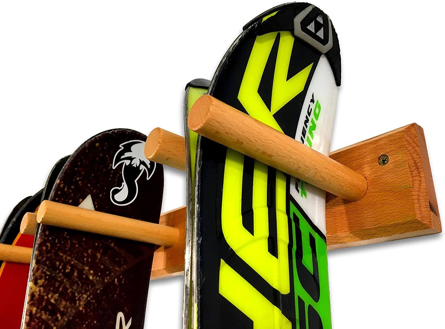 StoreYourBoard Timber Ski Wall Rack - 4 Pairs of Skis Storage - Wood Home u0026 Garage Mount System (Natural)