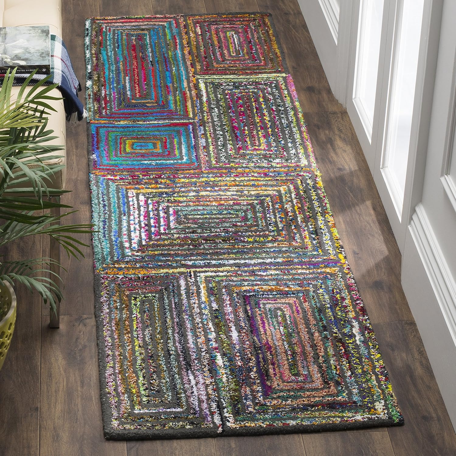 Safavieh Nantucket Collection NAN609A Handmade Boho Abstract Cotton & Wool Area Rug, 8' x 10', Charcoal