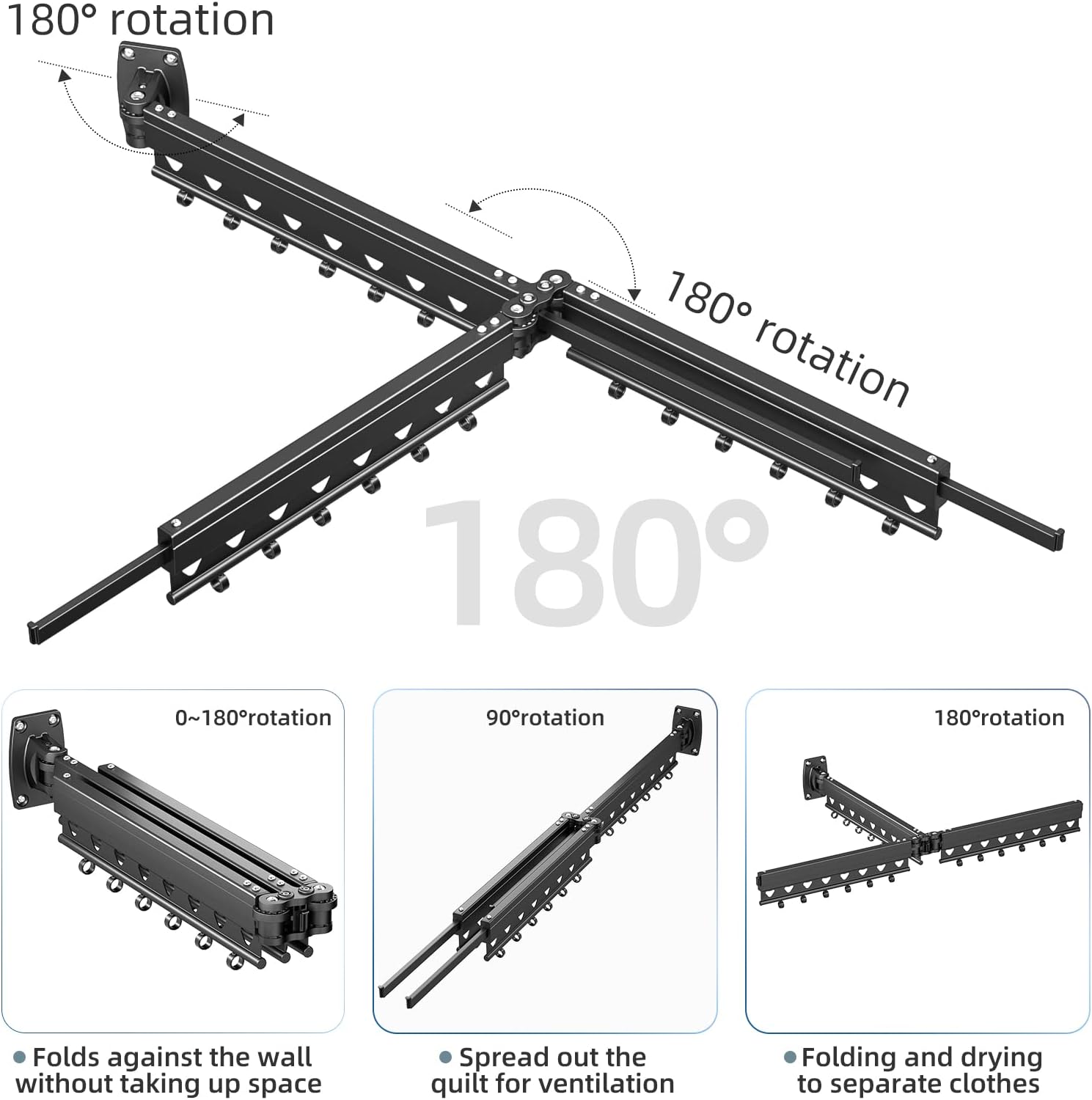 Clothes Drying Rack Folding Wall Mount, Heavy Duty Clothes Hanger Rack, Collapsible Laundry Drying Rack，Clothes Rack Drying for Indoor, Outdoor, Laundry,RV,Balcony (T Type Tri-Fold )