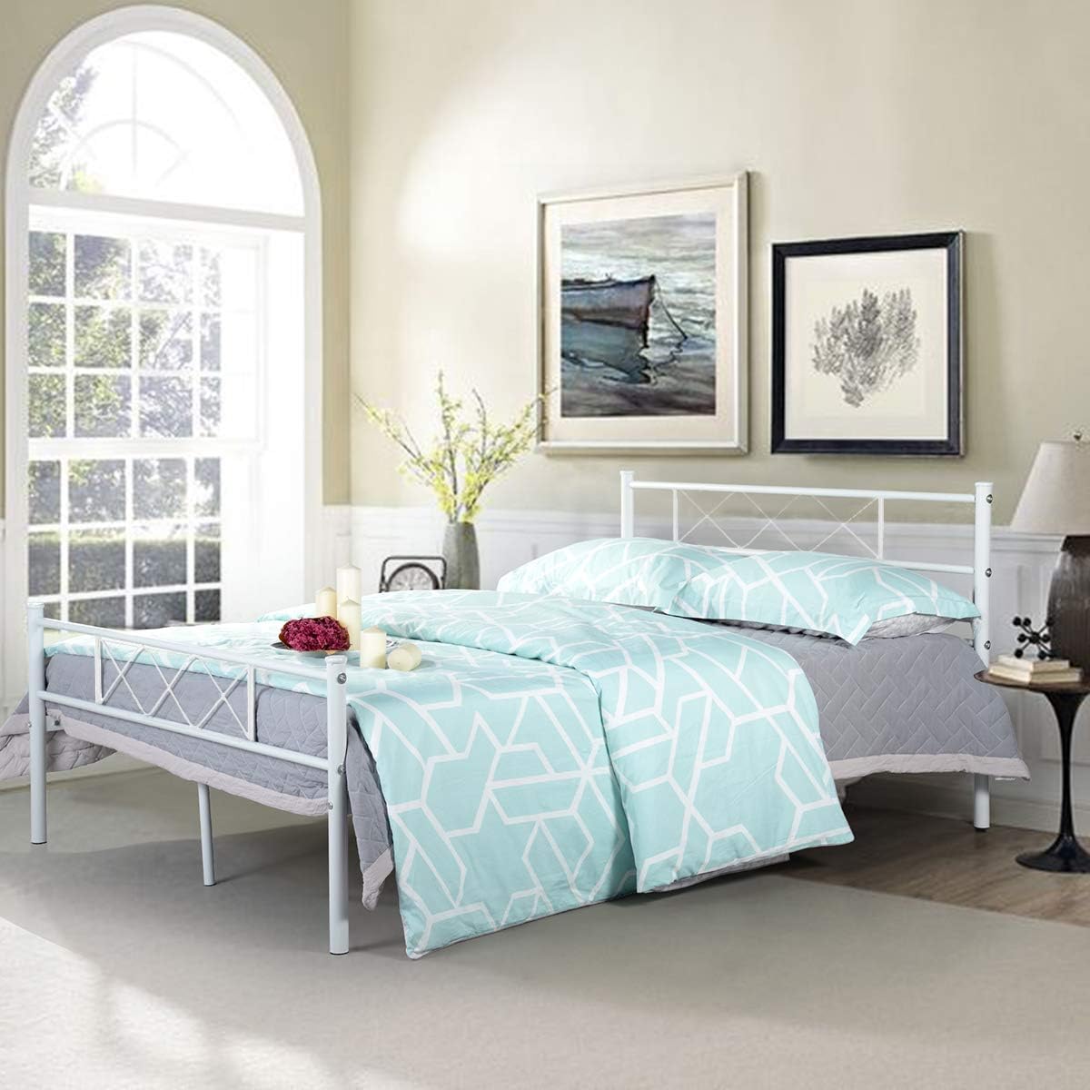 SimLife Metal Platform Bed Frame with Two Headboards Mattress Foundation/Slat Support/No Box Spring Needed, Twin Black