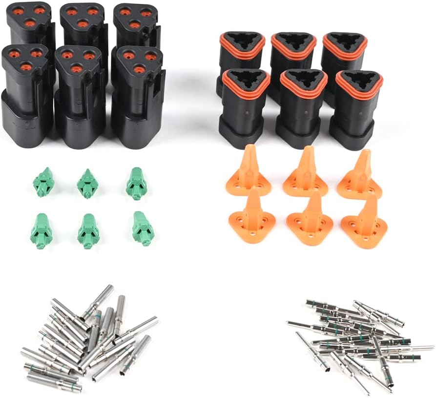 JRready ST6272 6 Sets Black Sealing Enhanced DT 3 Pin Connectors,Waterproof Electrical Wire Connector with Solid Contacts 14-20 AWG