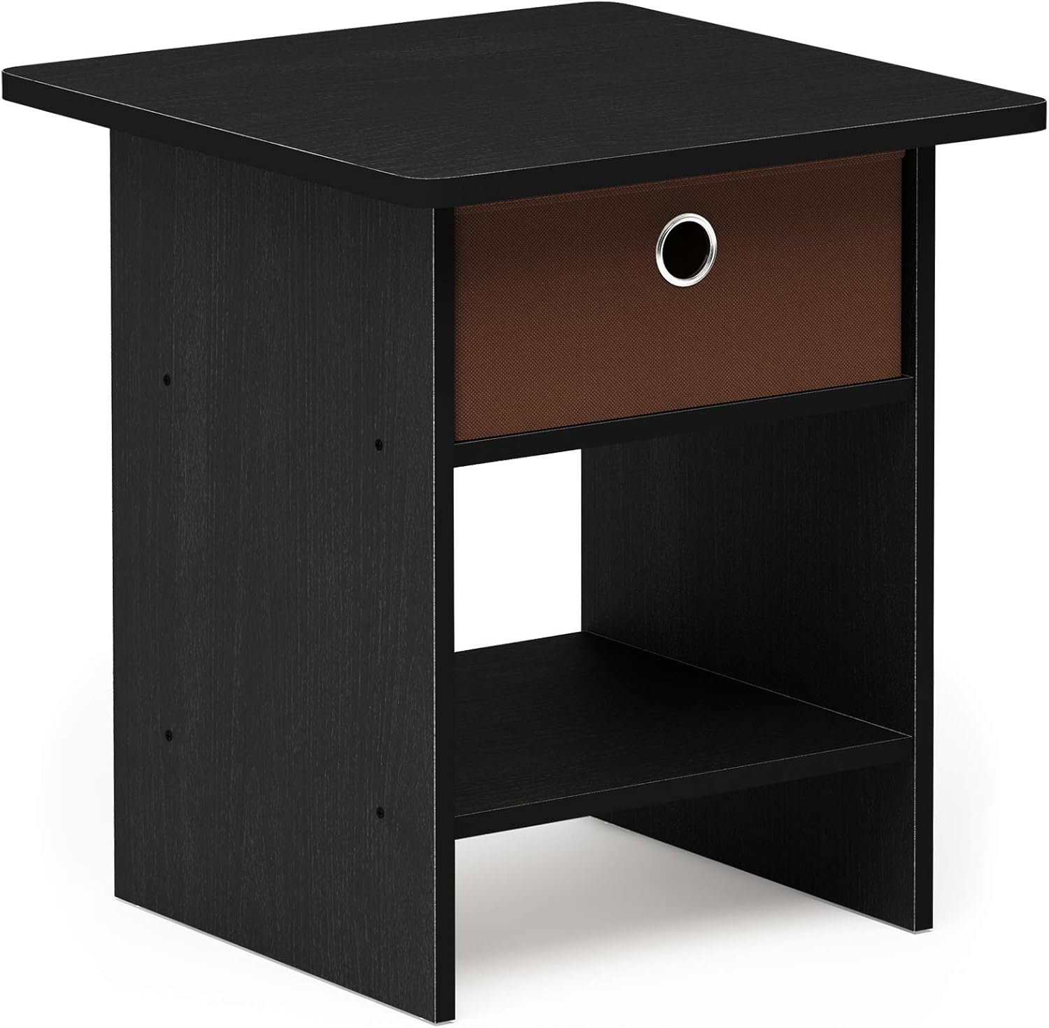 Furinno 2-10004DWN Dario End Table/Night Stand Storage Shelf with Bin Drawer, 2-Pack, Dark Walnut Pack of 2