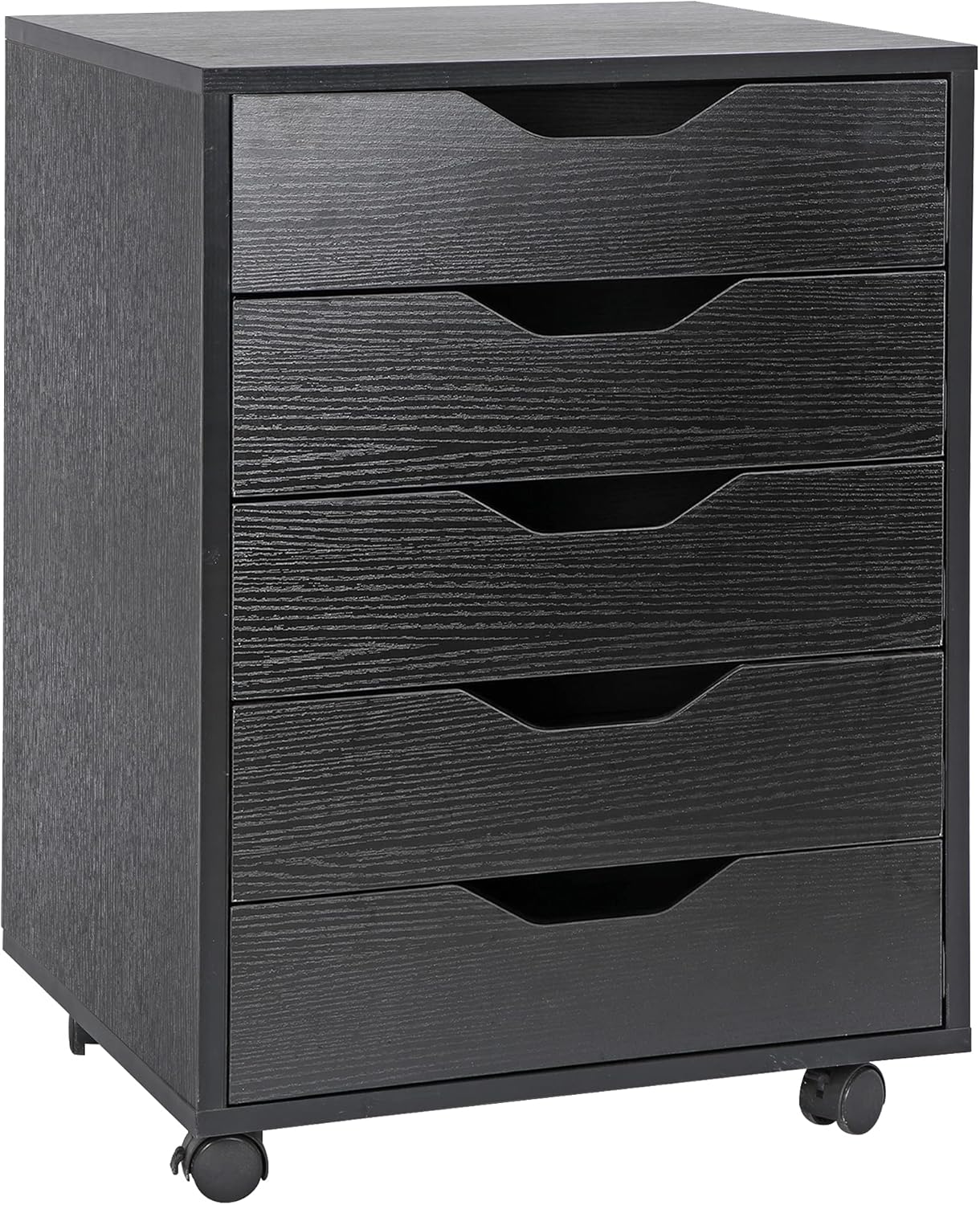 SUPER DEAL 5 Drawer Mobile Cabinet - Wood Filing Storage Cart Organizer with Lockable Casters for Home and Office, Black