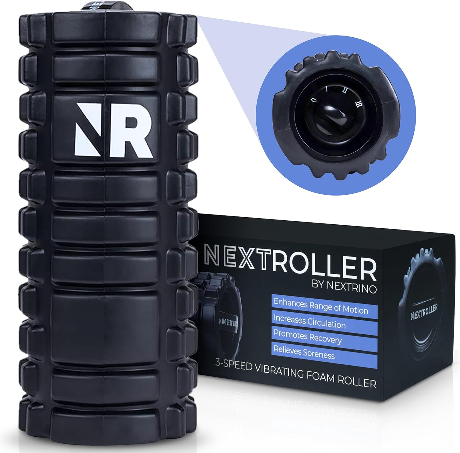 Nextrino Vibrating Foam Roller for Back - Trigger Point Muscle Rollers, Deep Tissue Massage for Yoga, Leg Pain, Physical Therapy & Exercise - 3 Speed, High Density Body Massager Roll Pack of 2