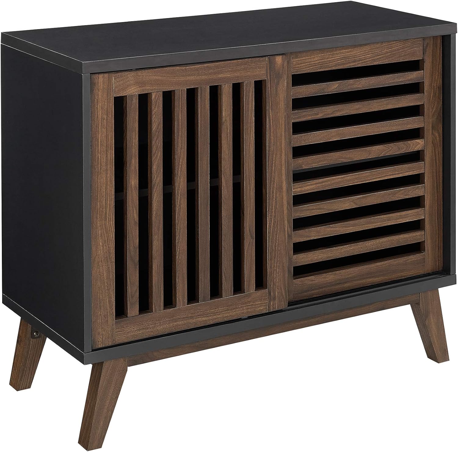 Walker Edison Mid Century Modern Buffet Entryway Cabinet Doors Kitchen Dining Room Storage Living Room, 36 Inch, Black and Dark Walnut