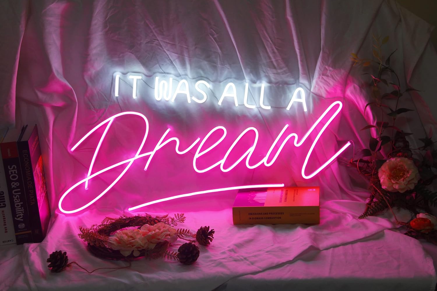 NUOSHANZS Neon Sign It was All A Dream Neon Sign Bedroom, LED Neon Sign for Wall Handmade Wall Decor Neon Light with Dimmer (White+blue) Pack of 2