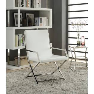 Acme Furniture Rafael - Accent Chair White PU u0026 Stainless Steel