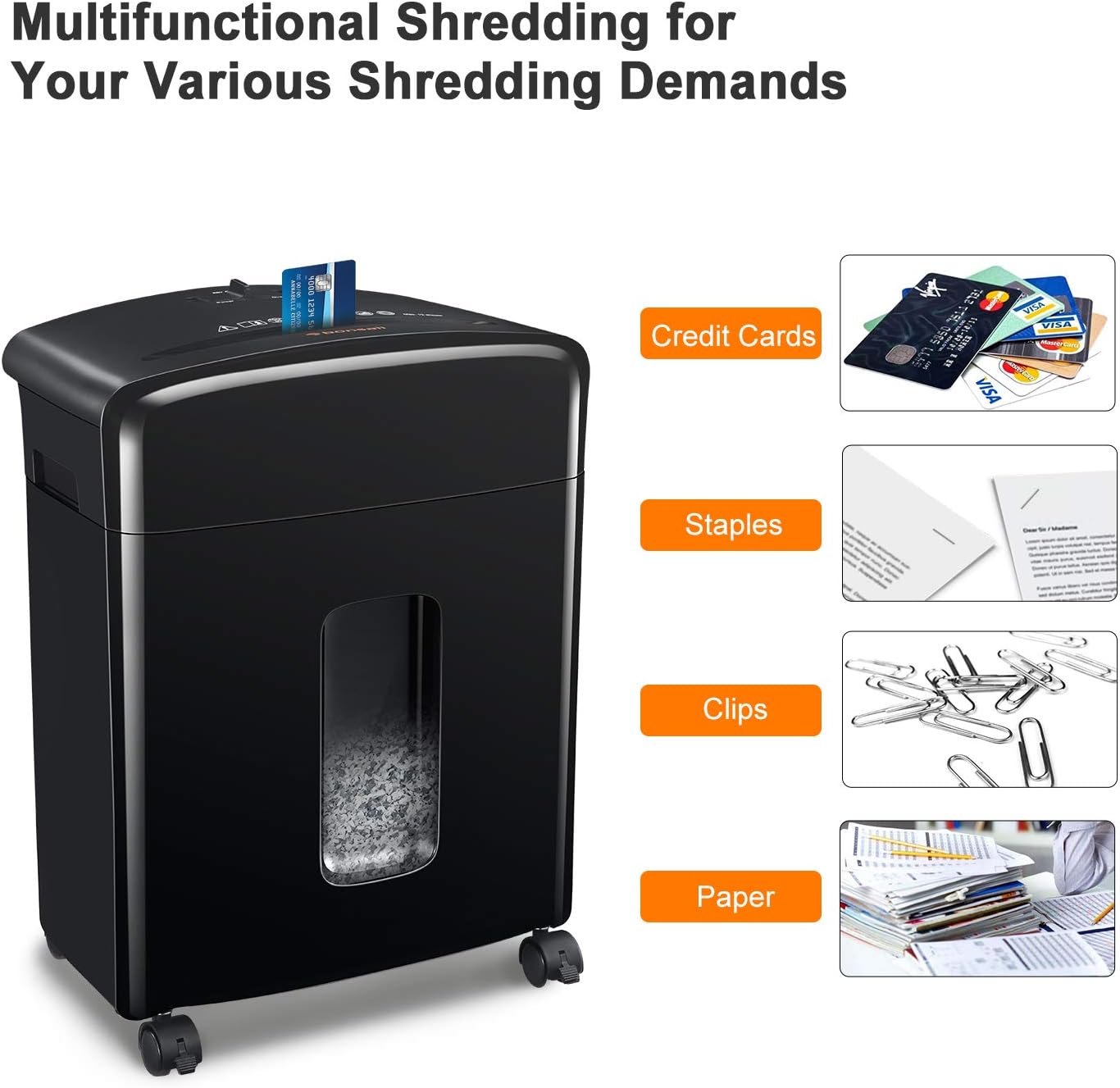 Bonsaii 12-Sheet Cross-Cut Paper and Credit Card Shredder with 3.5-gallons Pullout Basket, Black (C220-A) Pack of 2