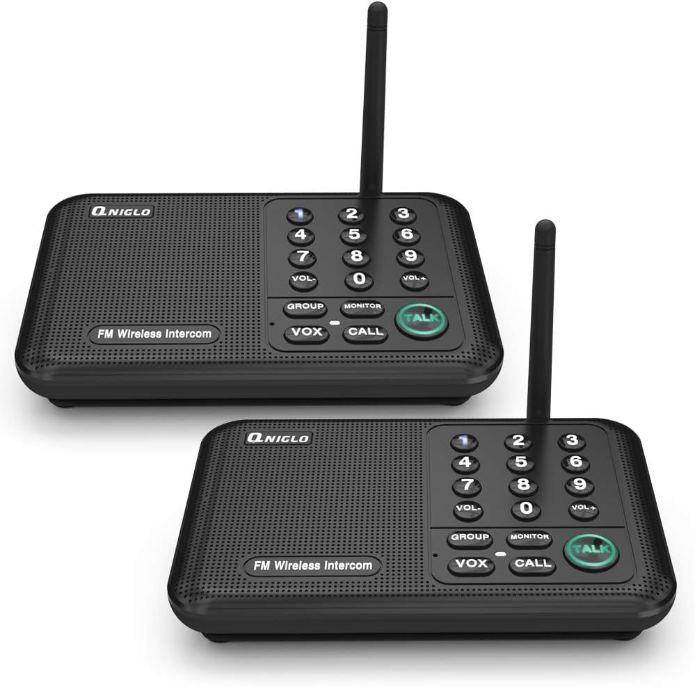 Intercoms Wireless for Home, 1000 Feet Long Range House Intercom System, 10 Channels Intercoms System for Business, Room to Room Intercom System for Elderly, 2 Way Audio Intercom for Office/Classroom Pack of 2