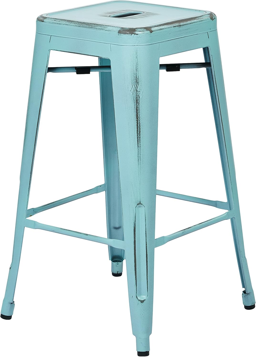 OSP Home Furnishings Bristow Antique Metal Barstool, 26-Inch, Antique Sky Blue, 4-pack