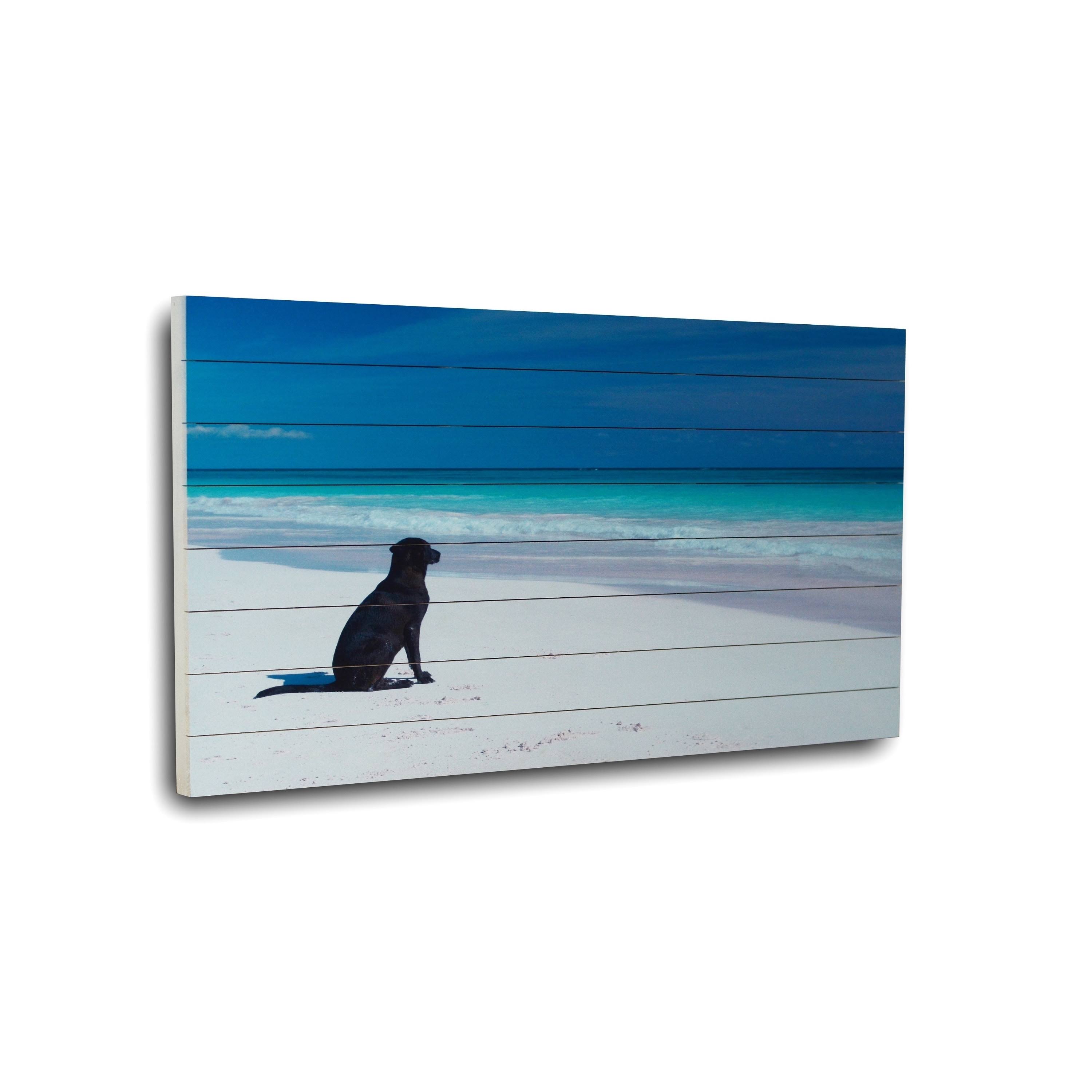 Gallery 57 Dog on Beach Print on Planked Wood
