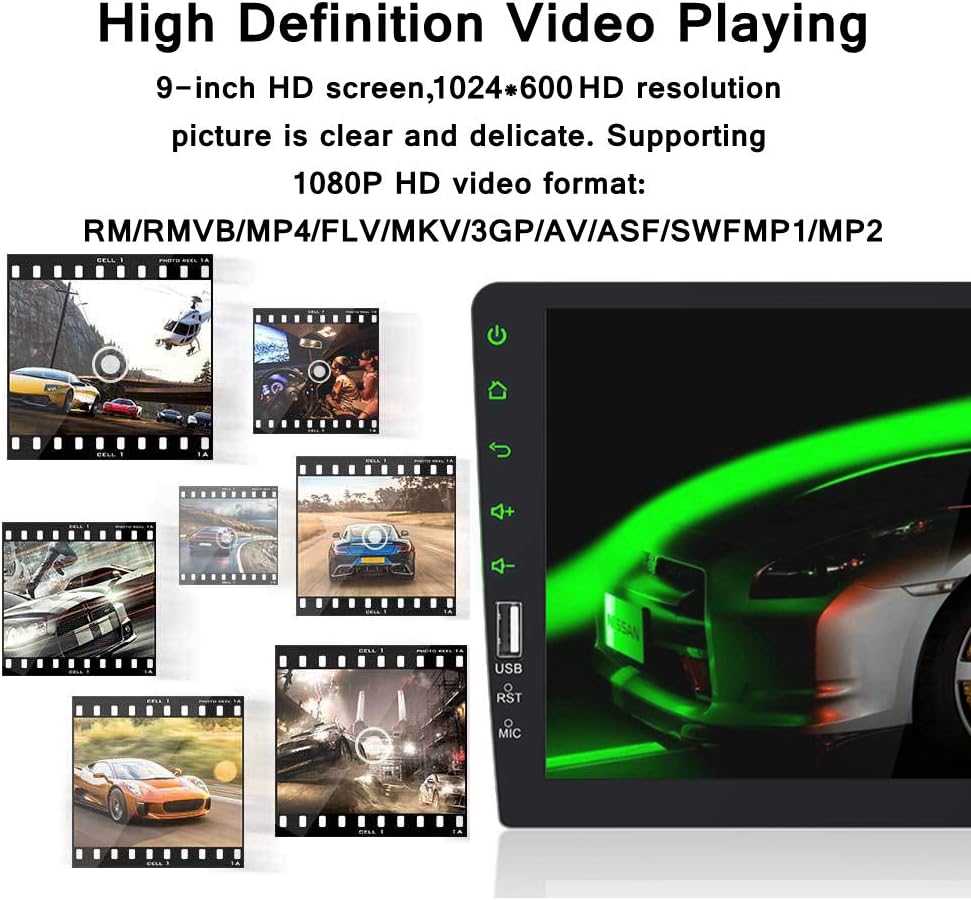 CarThree 9 Inch Single Din Car Stereo HD 1080P Car Radio Touch Screen Support Android/iOS Phone Mirror Link with Backup Camera Bluetooth FM Radio AUX/USB/TF