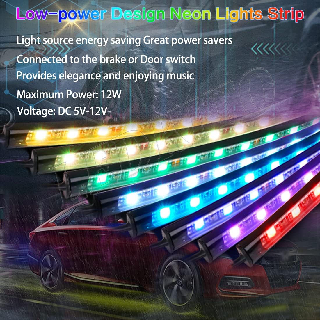 LEDKITO Car Underglow Lights 4PCS Wireless Remote Control Exterior Kit LED Strip Lights for Cars Underbody with 12V RGB Atmosphere Neon Accent Lights Multicolor Lighting Kit Sound Active