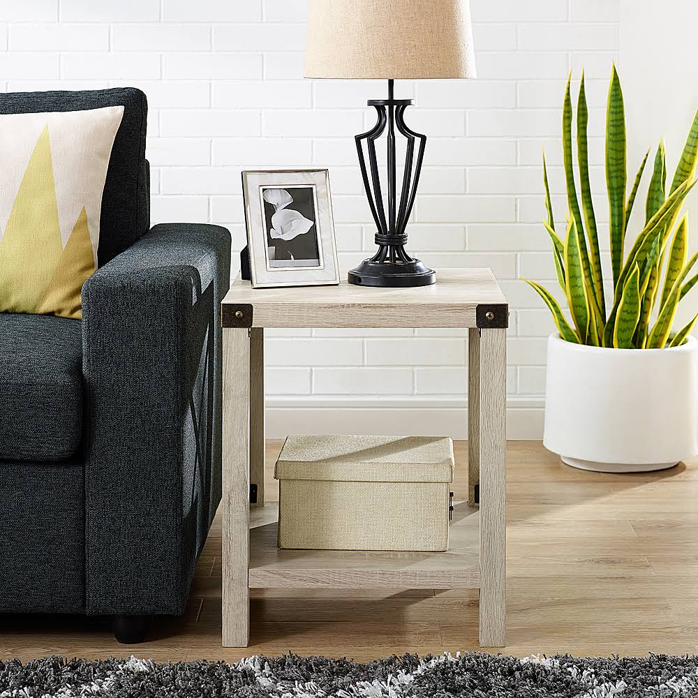 Walker Edison - Farmhouse Metal Accent Side Table - White Oak