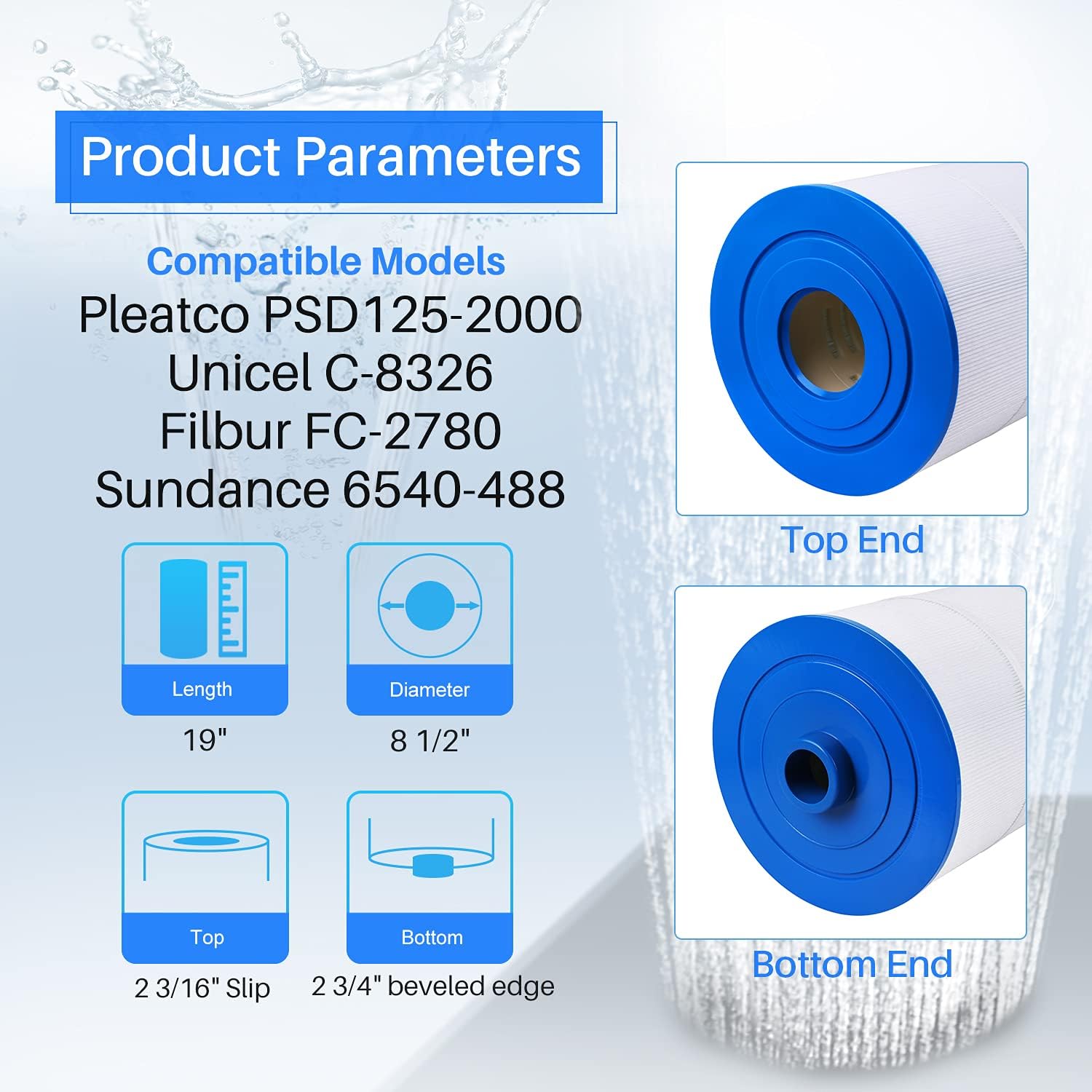 POOLPURE Spa Filter Replaces Sundance 6540-488, PSD125-2000, Unicel C-8326, Filbur FC-2780, Aladdin 22507, Baleen AK-70013, Magnum SU125, 125 sq.ft Filter Cartridge Pack of 2