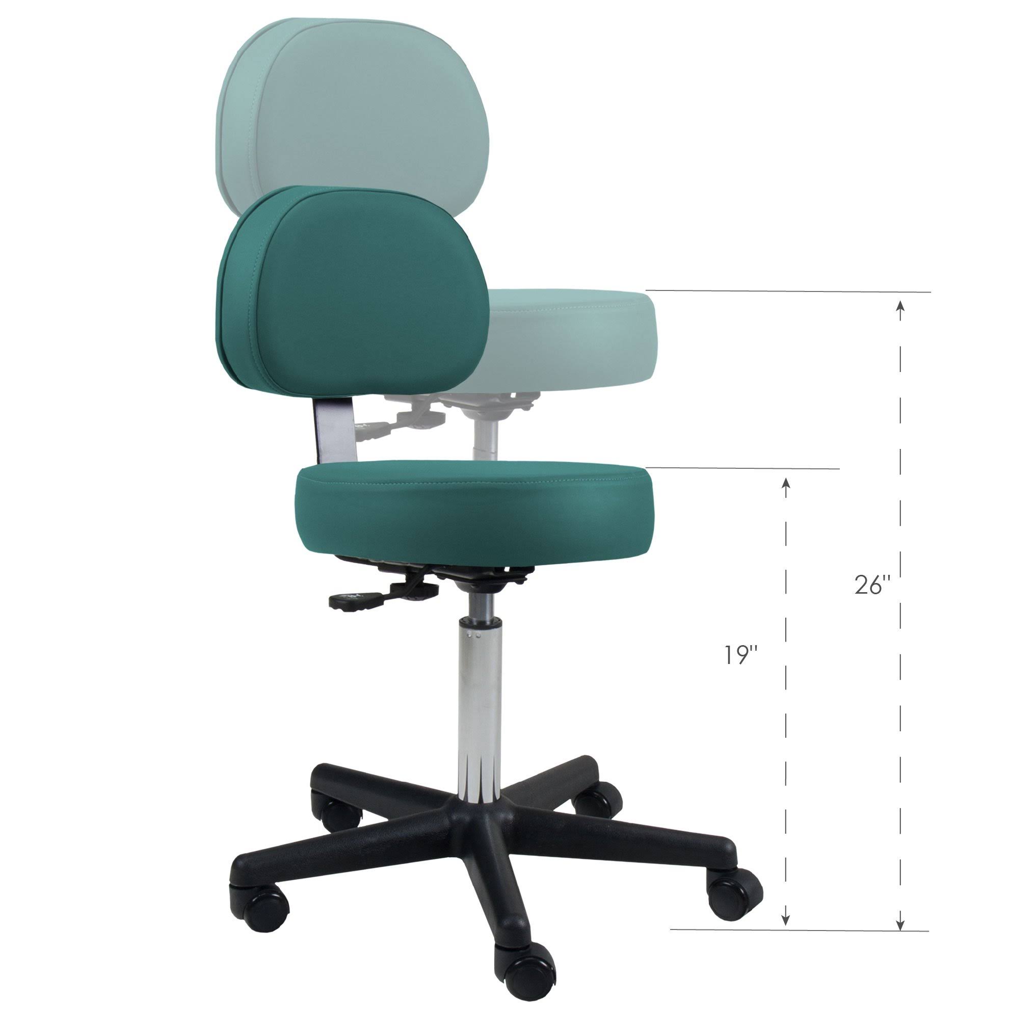 Earthlite Massage Tables Rolling Stool with Back, Teal