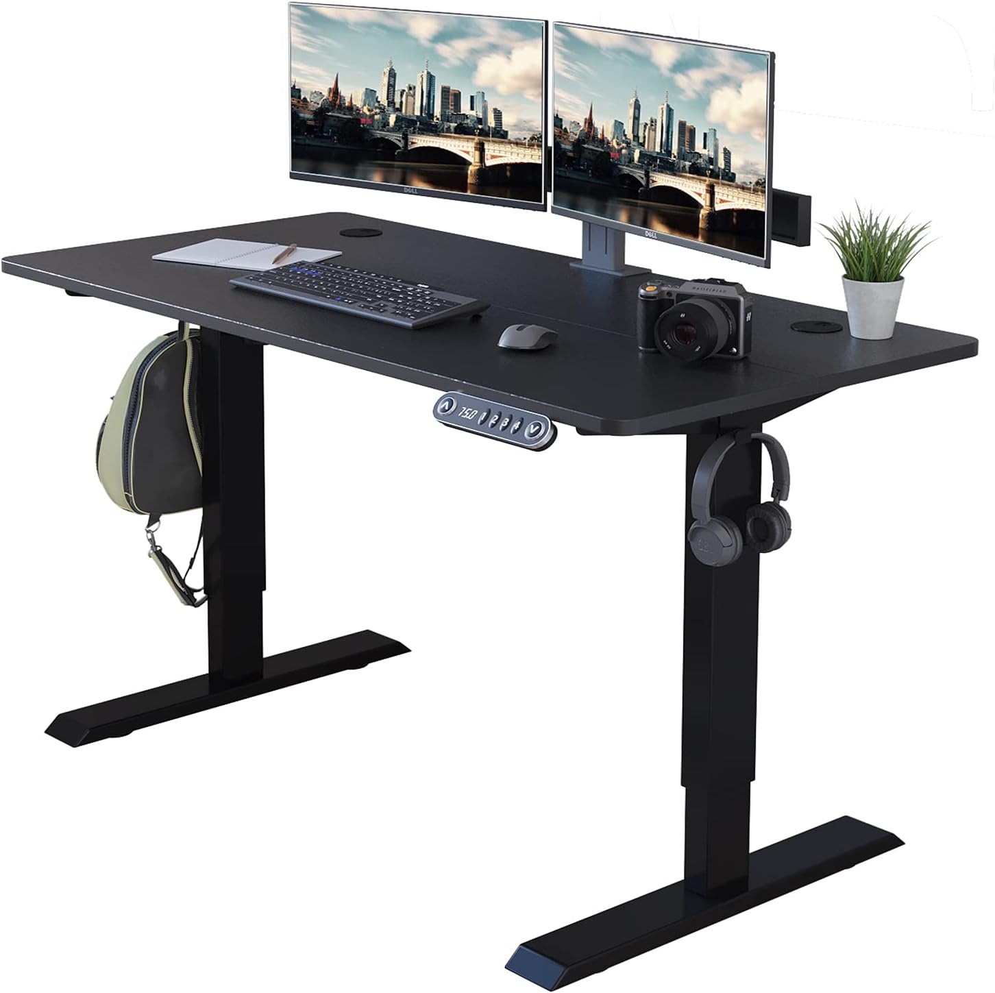 Radlove 59-Inch Large Electric Height Adjustable Computer L-Shaped Desk with Memory Controller Corner Standing Desk Modern Workstation with Splice Board Game Ergonomic Desk (Black Frame + Black Top)
