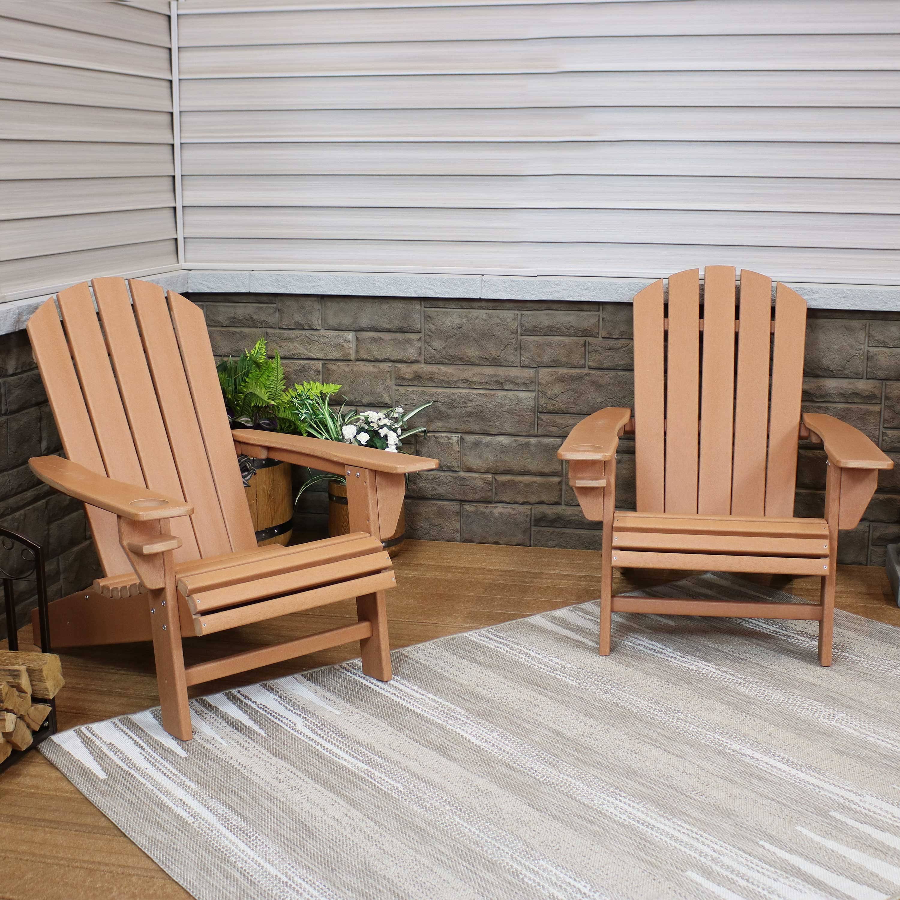 Sunnydaze All-Weather Adirondack Chair with Drink Holder - Set of 2 - Brown