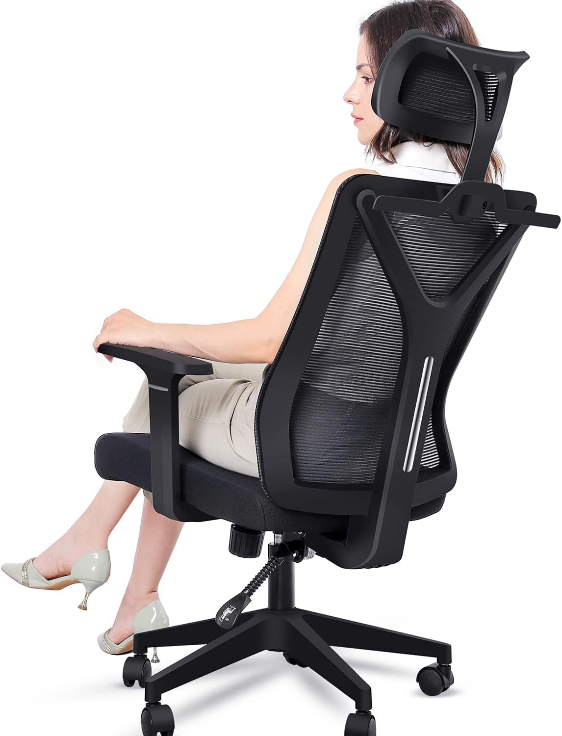FENICHI Office Chair Ergonomic Office Chair,Desk Chair,Adjustable Height Mesh Computer Chair,Reclining Office Chair,Comfortable Task Chair with Lumbar Support Back for Home Office (Black)