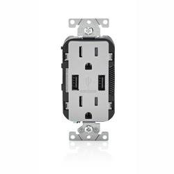 Leviton 15A 120VAC, 5-15R, Decora Tamper Resistant, Combination Decora Receptacle u0026 USB Charger, 5VDC, Grounding, Side u0026
