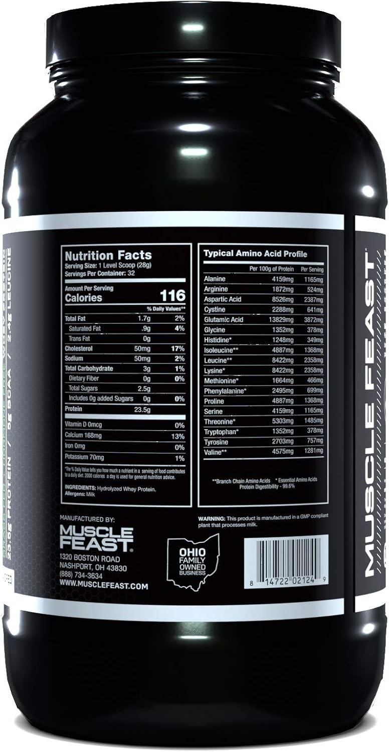 Muscle Feast Grass-Fed Hydrolyzed Whey Protein Powder, All Natural Hormone-Free, Unflavored, 2lb Pack of 2