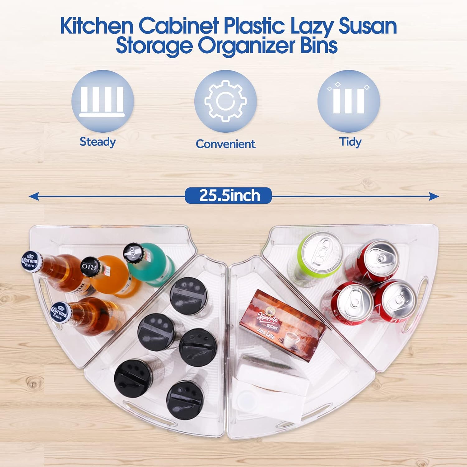 URALFA Lazy Susan Organizer Bins, Corner Cabinet Organizer, Plastic Corner Kitchen Cabinet Storage Bins, 1/8 Wedge, 4