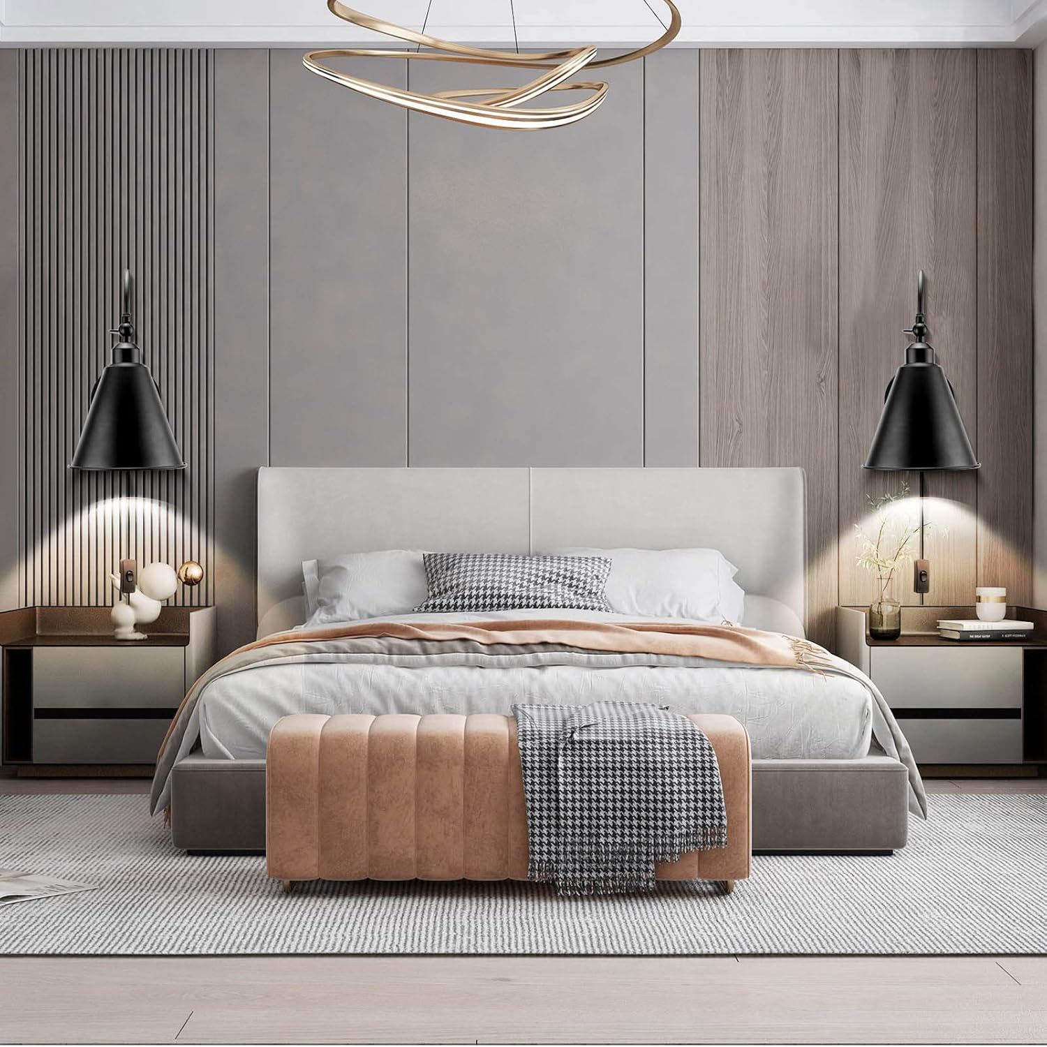 Plug in Wall Sconce, Rustic Wall Sconce Fixture, Industrial Wall Lamp with Plug in Cord, Black Plug in Wall Light with On Off Switch E26 Base for Restaurant Bathroom Dining Room Kitchen Bedroom 2 Pack