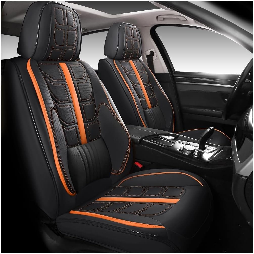 Zrona02 Leather Car Seat Covers for 5 Passenger Cars, Faux Leatherette Automotive Vehicle Cushions Covers, SUV Universal Fit Set for Auto Interior Accessories (Black & White)