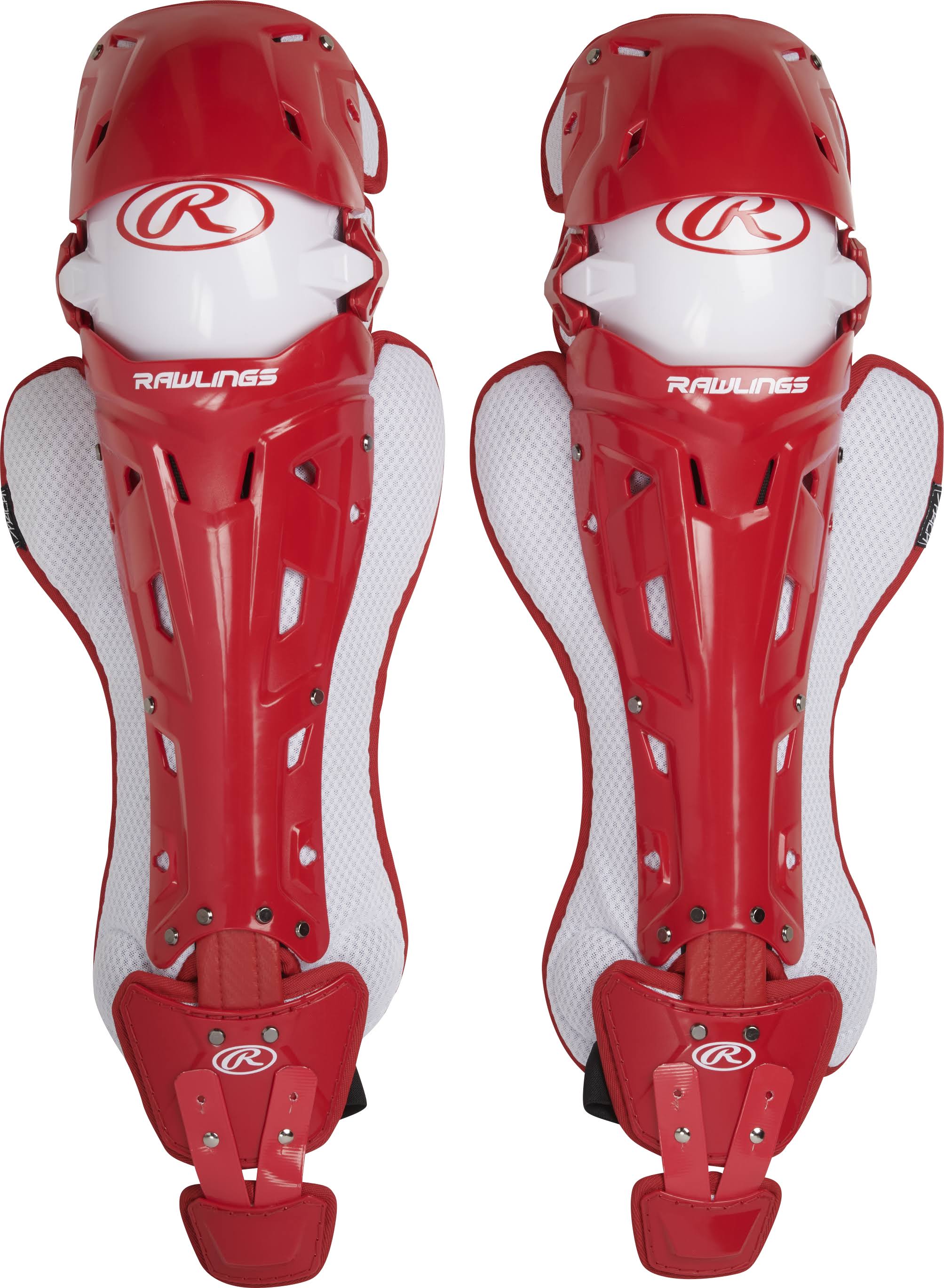 Rawlings Mach Adult NOCSAE Baseball Catcher&s Leg Guards, Red