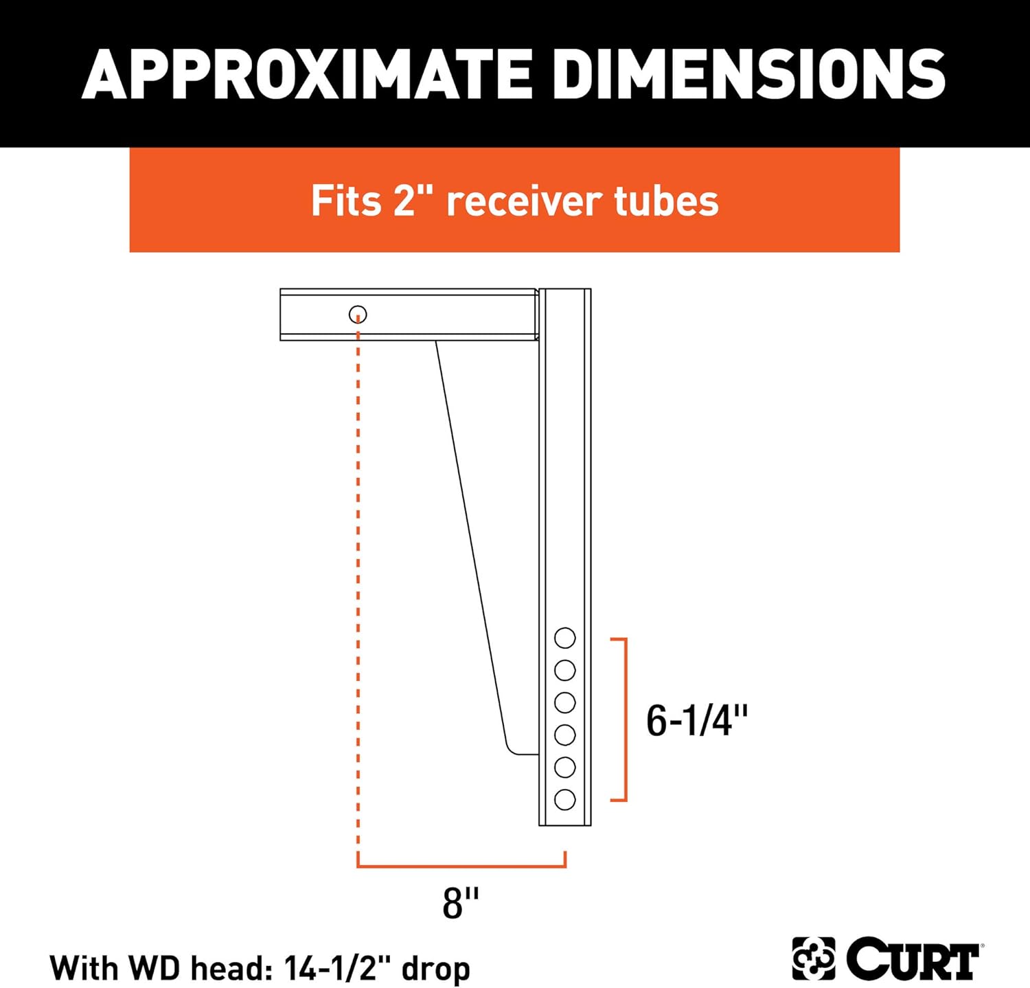 CURT 17125 Replacement Weight Distribution Hitch Shank, 2-Inch Receiver, 14-1/2-Inch Drop