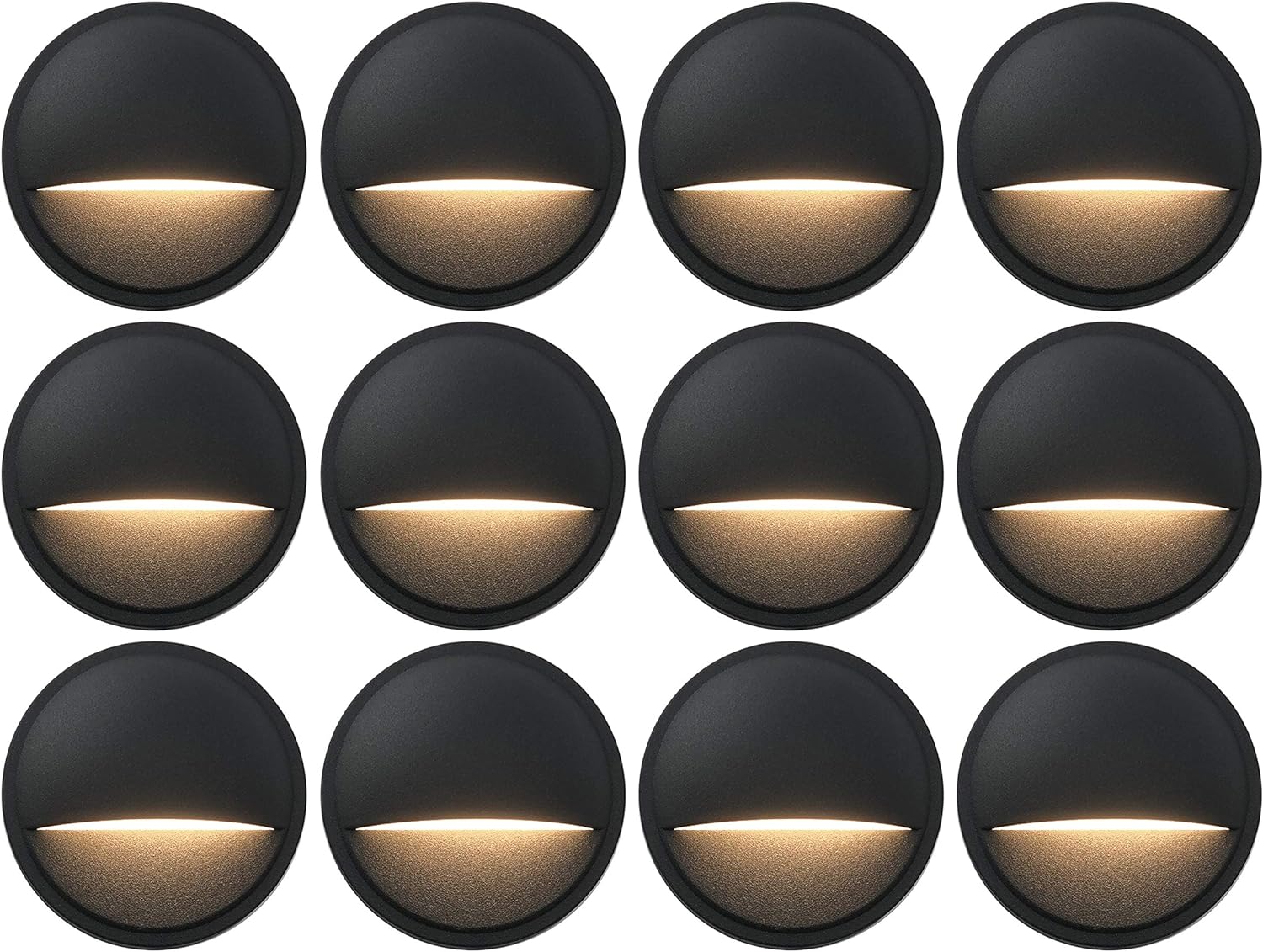 GKOLED 12-Pack Low Voltage LED Deck Lights, Landscape Step Lights with 2W Integrated LED Chips, Die-cast Aluminum 12V AC/DC Stair Railing Post Accent Lighting Fixtures with Black Powder Coated Finish