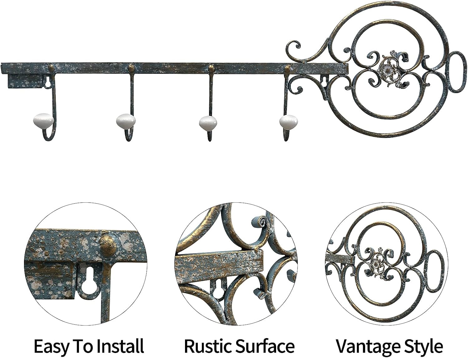 DAOYIJIAJU Wall Mounted Coat Rack Set of 2 Farmhouse Hook Rack Rustic Key Shape wit 4 Hooks Decorative Hanging Holder Pack of 2