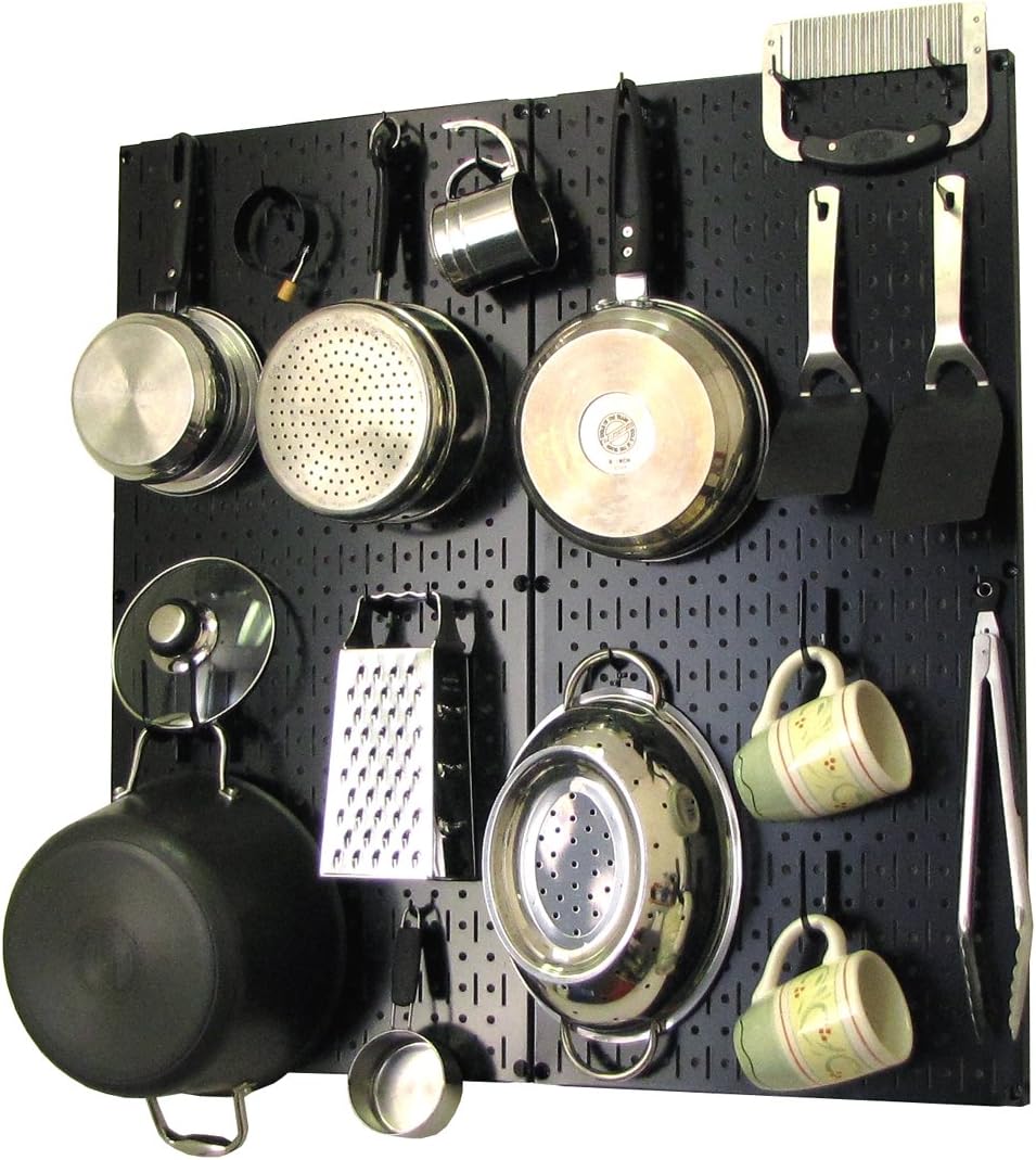 Wall Control Kitchen Pegboard Organizer Pots and Pans Pegboard Pack Storage and Organization Kit with Yellow Pegboard and Black Accessories Pack of 2