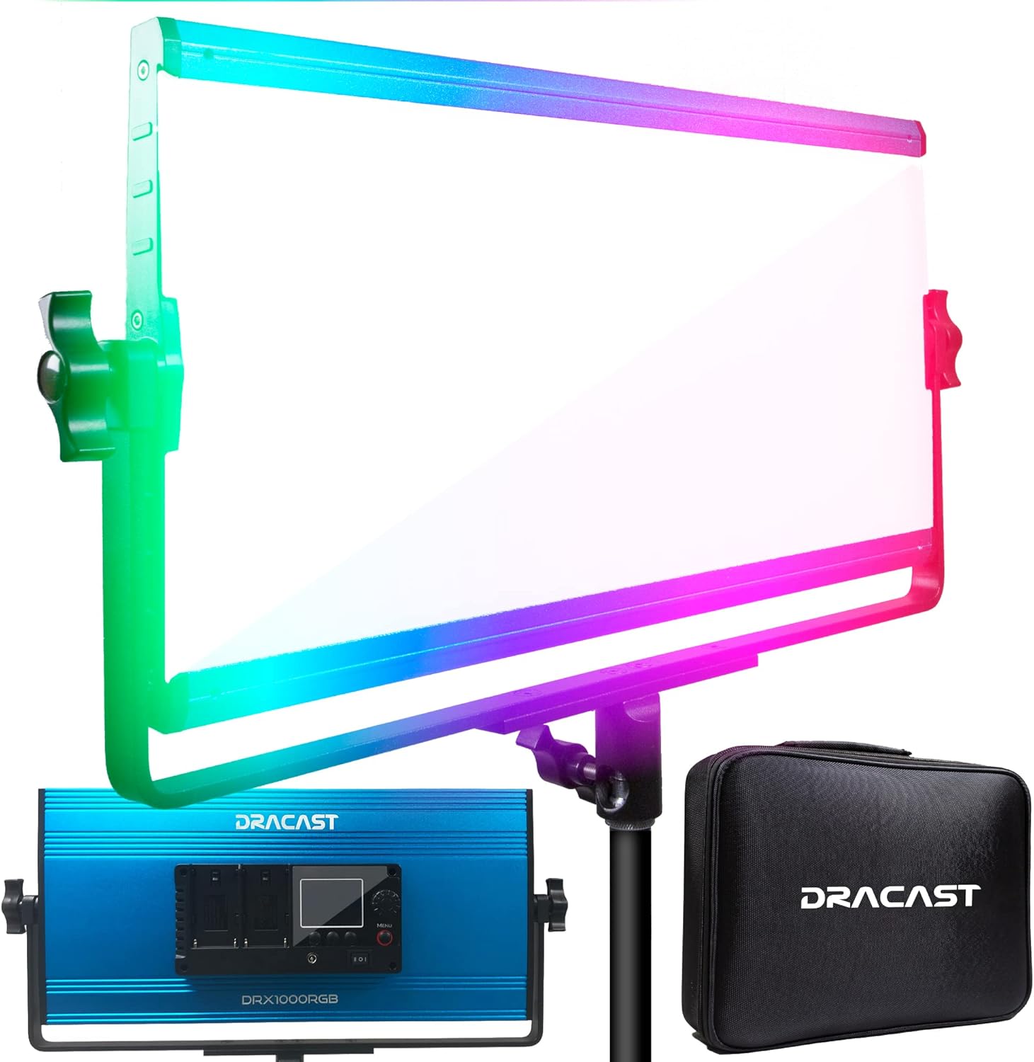 Dracast X Series LED1000 - RGB and Bi-Color 2800-8000K LED Video Light | App Control | Dimmable 0-100% | CRI & TLCI 96+ | Dual NP-F Battery Plate