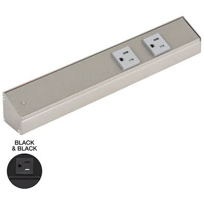 Task Lighting APT12-2B-P-BK-L 12x22 Slim Profile Angled Power Strip - Left Wire Entry - 2 Single Black Receptacles - Black