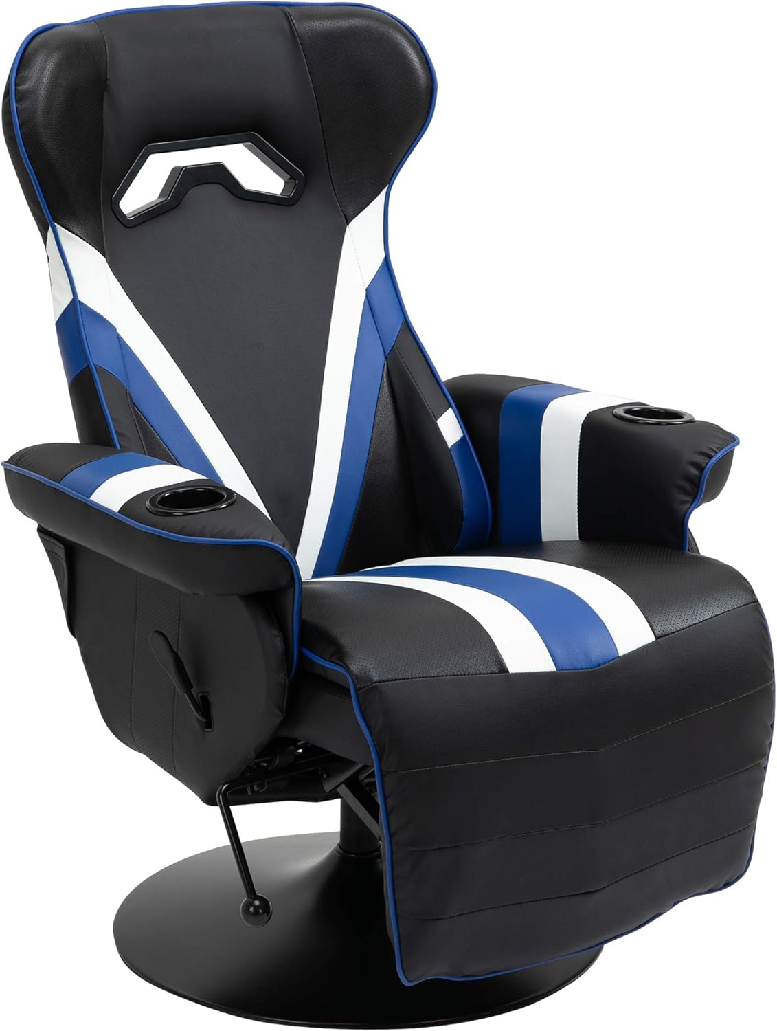 Vinsetto Race Video Game Chair with Reclining Backrest and Footrest, Headrest, and Cup Holder, Black/White/Blue