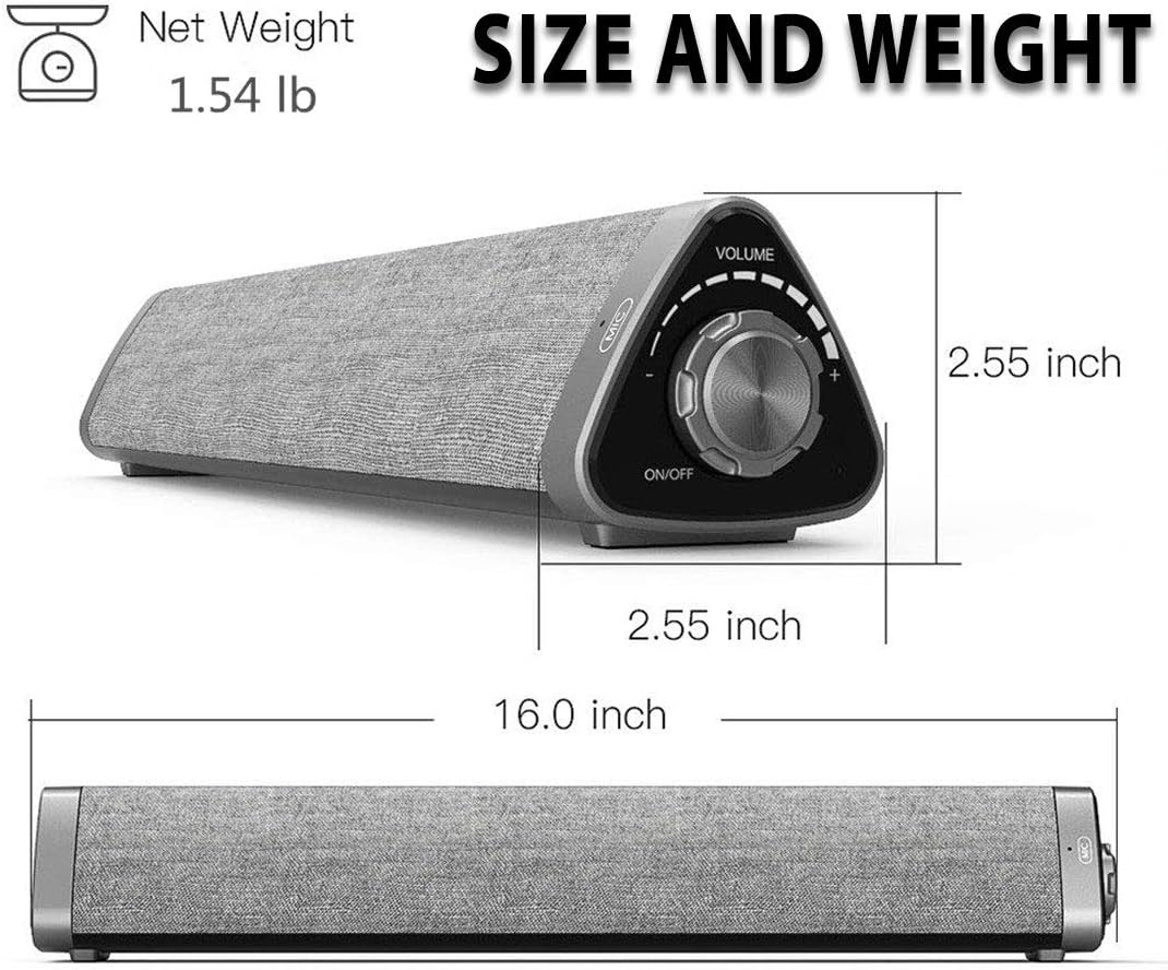 Soundbar, TOPROAD Sound Bar with Built-in Mic and Bluetooth, Wired and Wireless Speaker for TV/PC/Phones/Tablets with Remote Control Pack of 2
