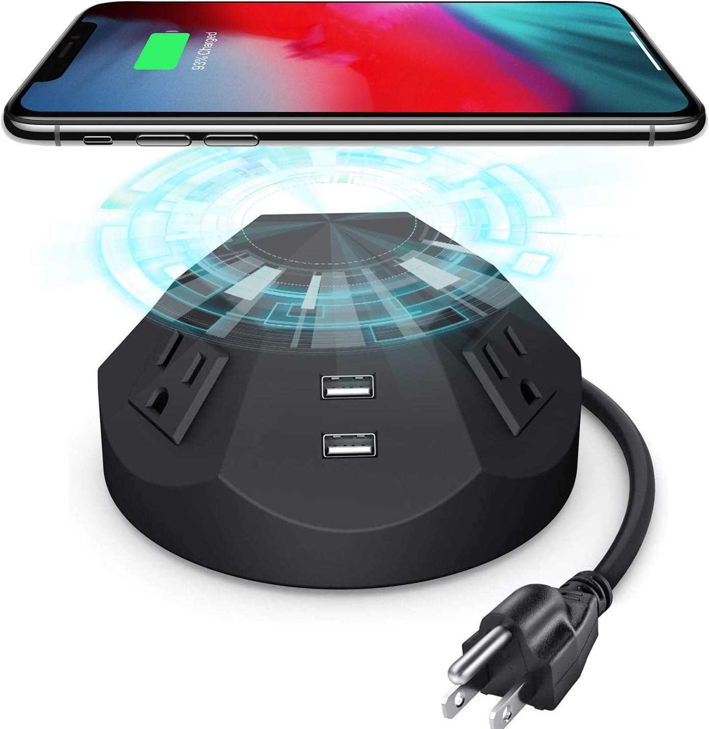 Power Strip with Wireless Charger, 4 Widely Spaced Outlets 4 USB Charging Ports, Flat Plug with 6.5FT Extension Cord, Desktop Charging Station for Office Home Dorm, White Pack of 2