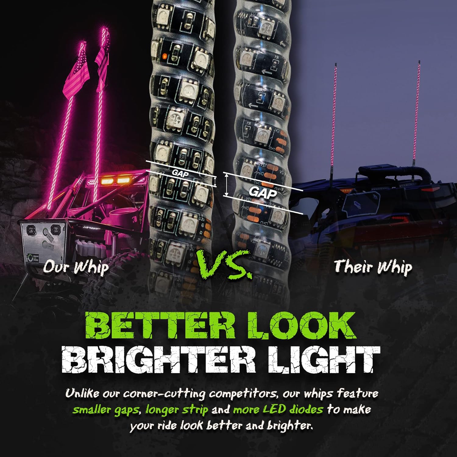 2pc 3ft Spiral LED Whip Lights for UTV ATV [21 Modes] [20 Colors] [RF Wireless Remote] [Weatherproof] [USA Flag] LED Lighted Whips Antenna for RZR Can-Am Polaris UTV ATV Accessories