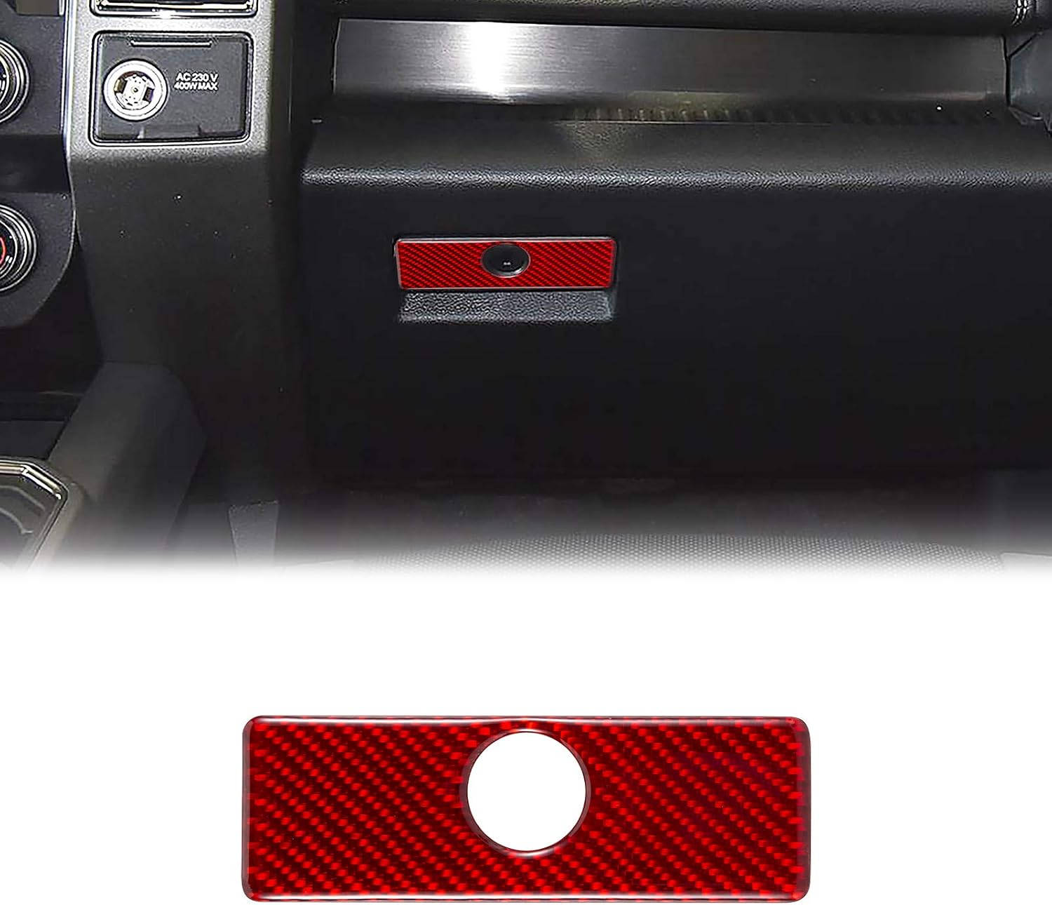 LANZMYAN Compatible with Storage Box Panel Sticker Carbon Fiber Passenger Seat Storage Box Trim Cover Interior Accessories for Ford F150 2015 2016 2017 2018 2019 2020 Red