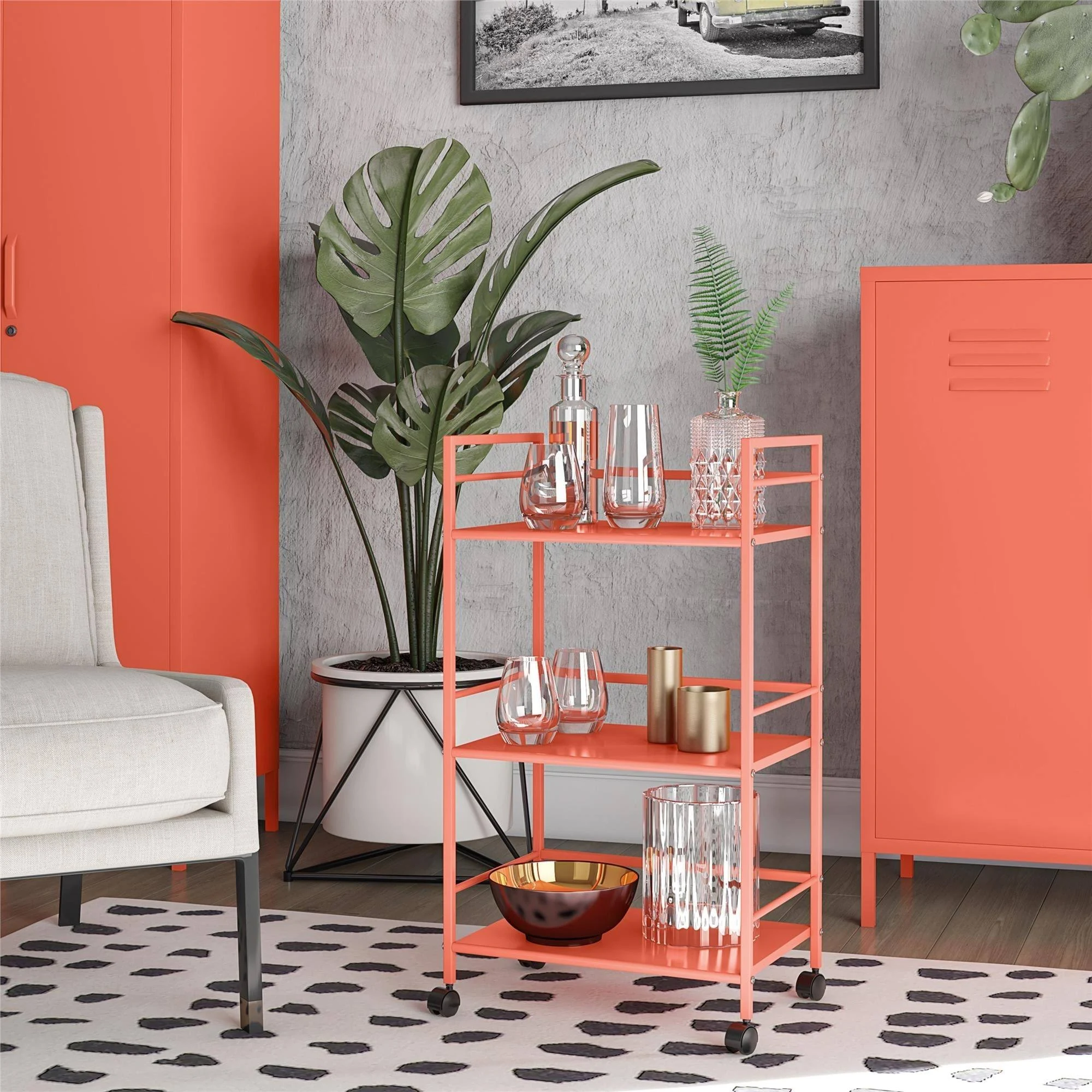 Novogratz Cache Metal Orange Rolling Cart