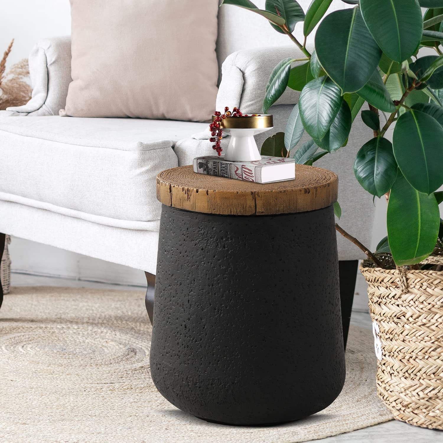 HOMPUS Side Table Modern Cylinder Shaped End Table, Home D&eacute;cor Accent Nightstand for Living Room, Bedroom, Balcony or Outdoor, No Assembly